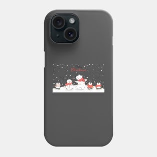 Draw cute penguin and polar bear in winter for christmas Phone Case
