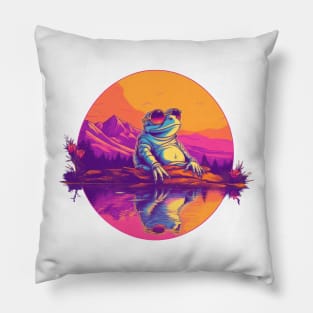 Feelin' groovy with my synthwave frog Pillow