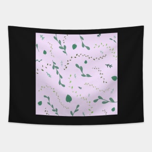 Green leaves floral pattern - lilac background Tapestry