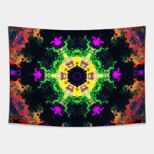 Psychedelic Kaleidoscope Flower Green Purple and Orange Tapestry