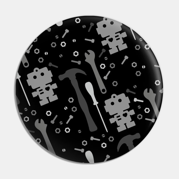 Techie Tools Black White Pattern Pin by XOOXOO