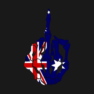 Skeleton Middle Finger Australia Flag T-Shirt