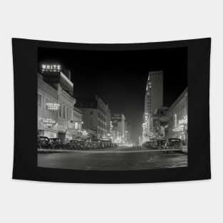 Downtown At Night, 1942. Vintage Photo Tapestry