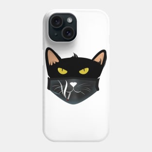 Black cat face wear black cat smokes face mask Phone Case