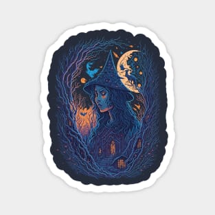 Pretty Witch in the Woods - in the Forest Magnet