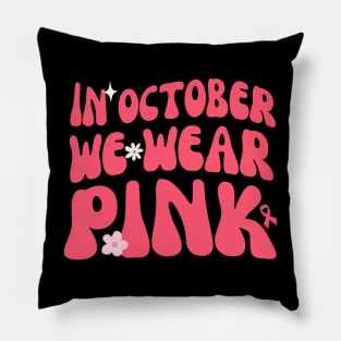 Cure Flowers Groovy Pink Ribbon Breast Cancer Awareness Month Pillow