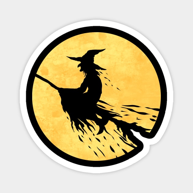 Witch On A Broom Flying In Front Of The Moon On Halloween Magnet by SinBle