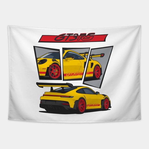 car 911 gt3 rs racing edition detail yellow red Tapestry by creative.z