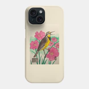 North Dakota state bird and flower, the meadowlark and wild prairie rose Phone Case