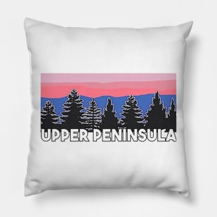 Yooper Life Upper Peninsula Blush Pine Tree Sunset Pillow