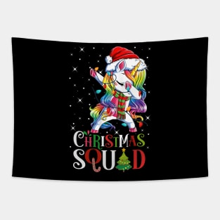 Christmas Squad Funny Xmas Dabbing Unicorn Rainbow Christmas Lights Tapestry