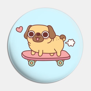 Cute Farting Pug On Skateboard Funny Pin