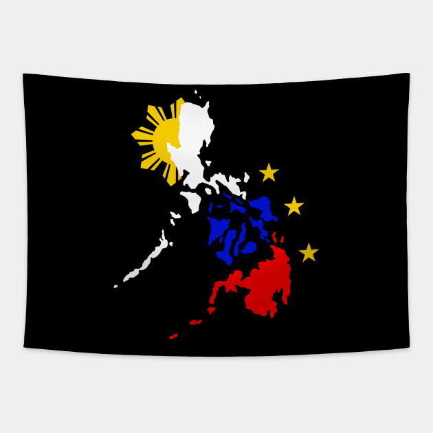 Philippine Map with 3 Stars and a Sun Tapestry by Filipino