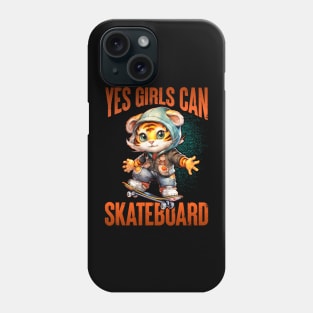 Yes Girls Can Skateboard - Cute Skateboarder Skater Cat Phone Case