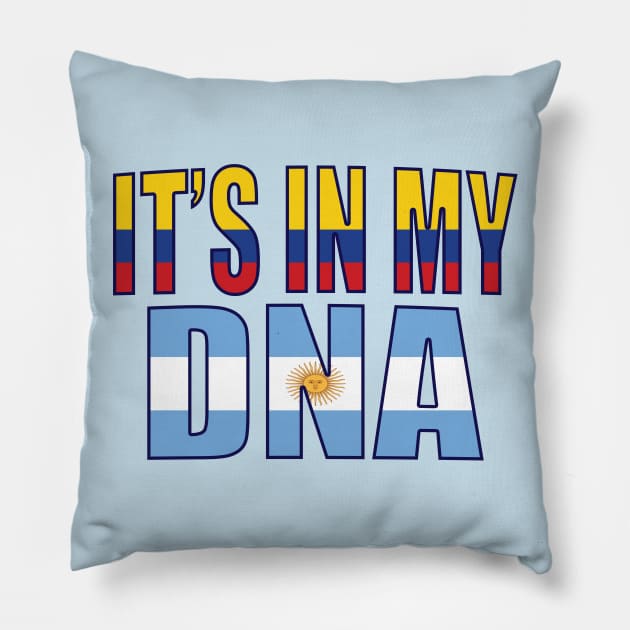 Colombian And Argentinian Mix Heritage DNA Flag Pillow by Just Rep It!!