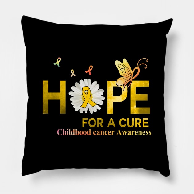 Hope For A Cure  Butterfly Flower Childhood cancer Pillow by HomerNewbergereq