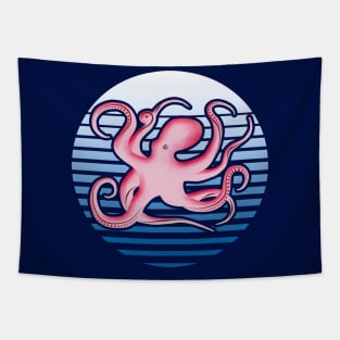 Retro Pink Octopus Graphic Design Tapestry