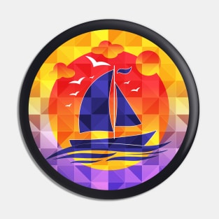 Sunset Sailing Boat On Triangulated Pin