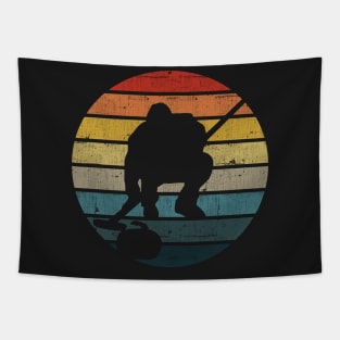 Curling Silhouette On A Distressed Retro Sunset print Tapestry