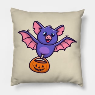 Cute Bat With Pumpkin Halloween Cartoon Pillow