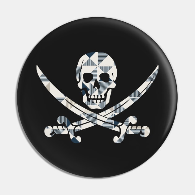 Skull and Crossbones White and Blue Geometric Pattern Pin by FandomTrading