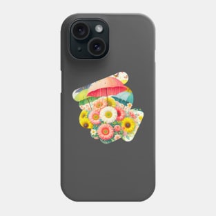 A bunch of flowers dancing in the rain with colorful umbrellas Phone Case