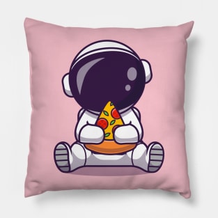 Cute Astronaut Eating Pizza Cartoon Pillow