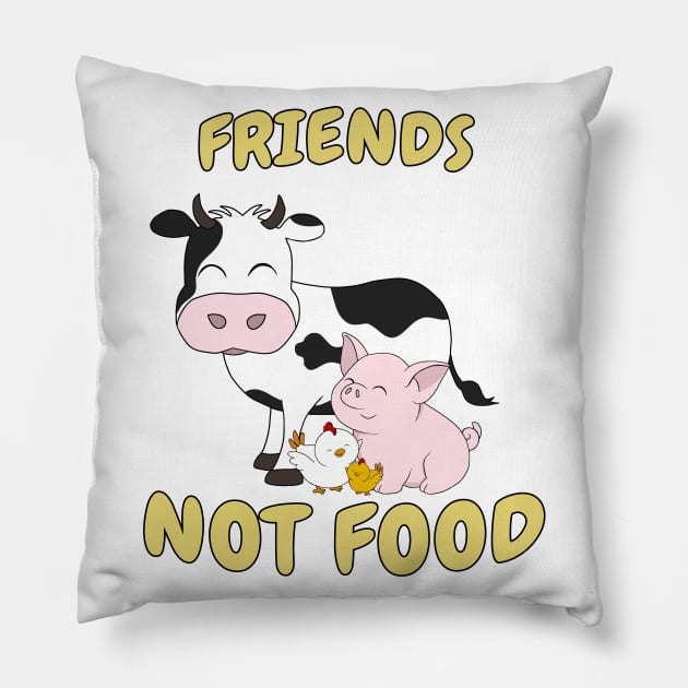 Friends Not Food Cute Cow, Pig and Chicken 2 Pillow by valentinahramov