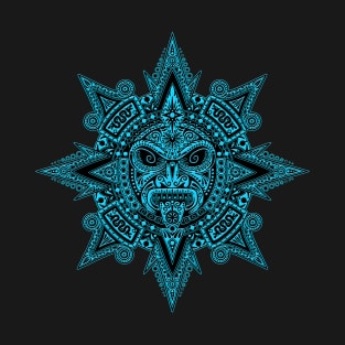 Ancient Blue and Black Mayan Sun Mask T-Shirt