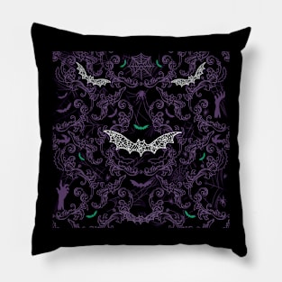 Purple Spiderweb Bat Pattern Pillow