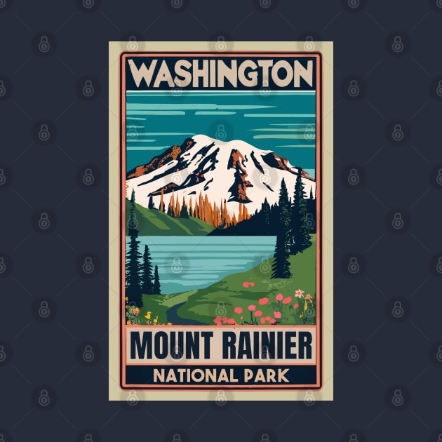 A Vintage Travel Art of the Mount Rainier National Park - Washington - US by goodoldvintage