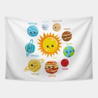 Cute Planets, Solar System, Space, Cosmos, Galaxy Tapestry