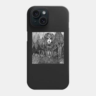 Gothic girl wandering through forest cemetery Phone Case