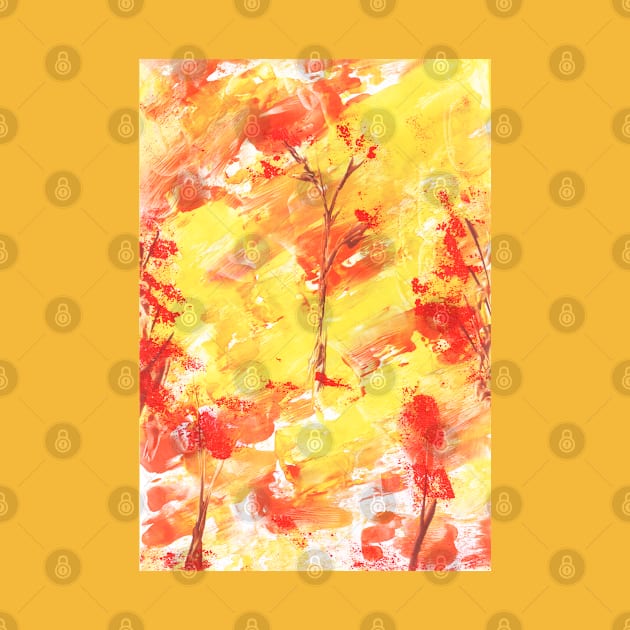 Landscape, autumn, leaf fall, nature. Encaustic, art decoration, sketch. by grafinya