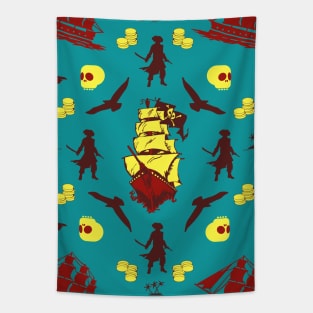 Ocean Life Adventure Pattern Of Hunting Pirates Treasure Tapestry