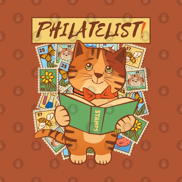 Stamp Collector Philatelist Cat by Sue Cervenka