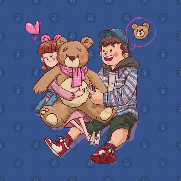 couple hugging teddy bear by Mako Design 