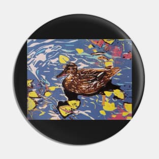 Autumn Duck woodcut Pin