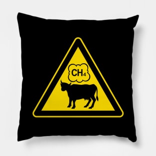 Cow Methane Warning Sign Pillow