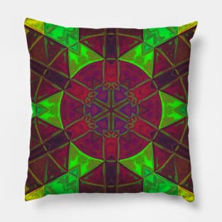 Mosaic Kaleidoscope Flower Green Yellow and Purple Pillow