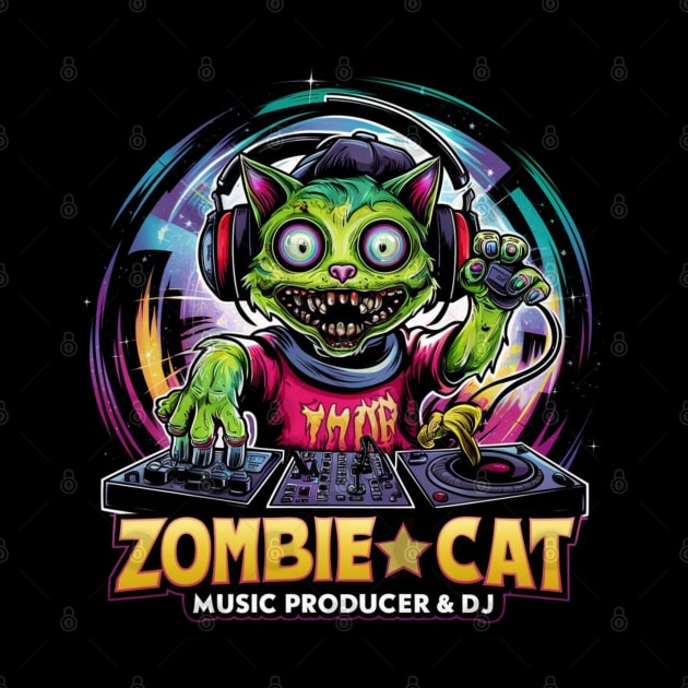 Zombie cat play DJ. Cat lovers. Dj lovers for by TRACHLUIM