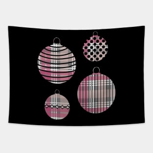 Pink, White and Grey Tartan Christmas Baubles Tapestry