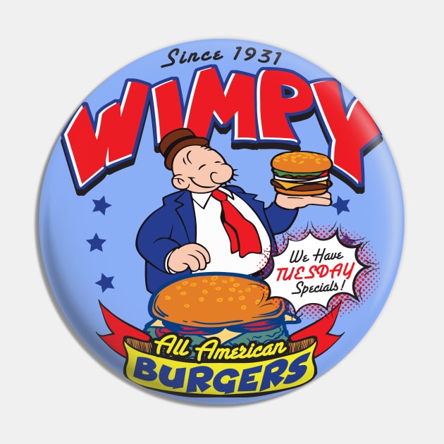 Wimpy All American Burger Pin by Alema Art