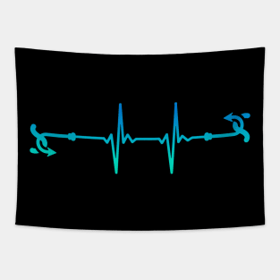 Fishing Hook Heartbeat Green Tapestry