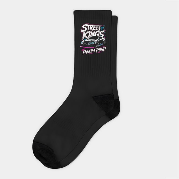 Street Kings of Phnom Penh - JDM Street Racing Art Socks by Mara Bun
