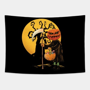 Vintage Halloween Graphic Art Pumpkin Face Ghost For Kids Tapestry