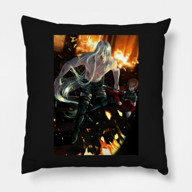 Sephiroth battlefield Pillow by Saoghal