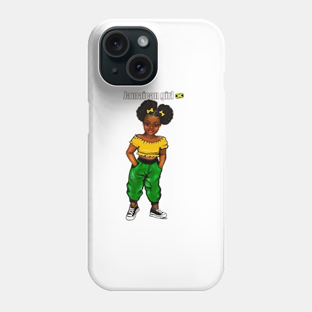 Jamaican girl 2 with colours of Jamaican flag in black green and gold inside a heart shape Phone Case by Artonmytee