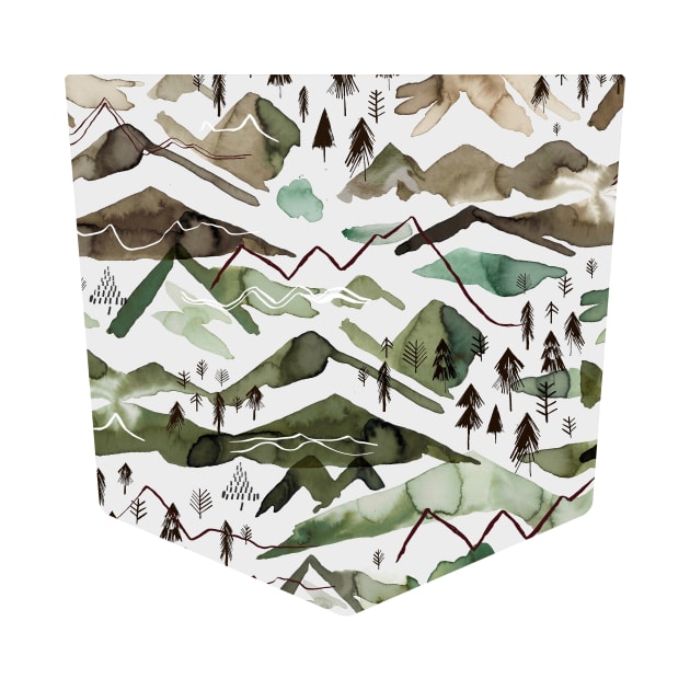 Pocket - WATERCOLOR MOUNTAINS GOLD GREEN by ninoladesign