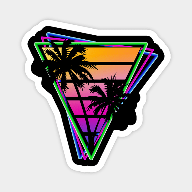 Synthwave style palm tree sunset Orange Magnet by Brobocop